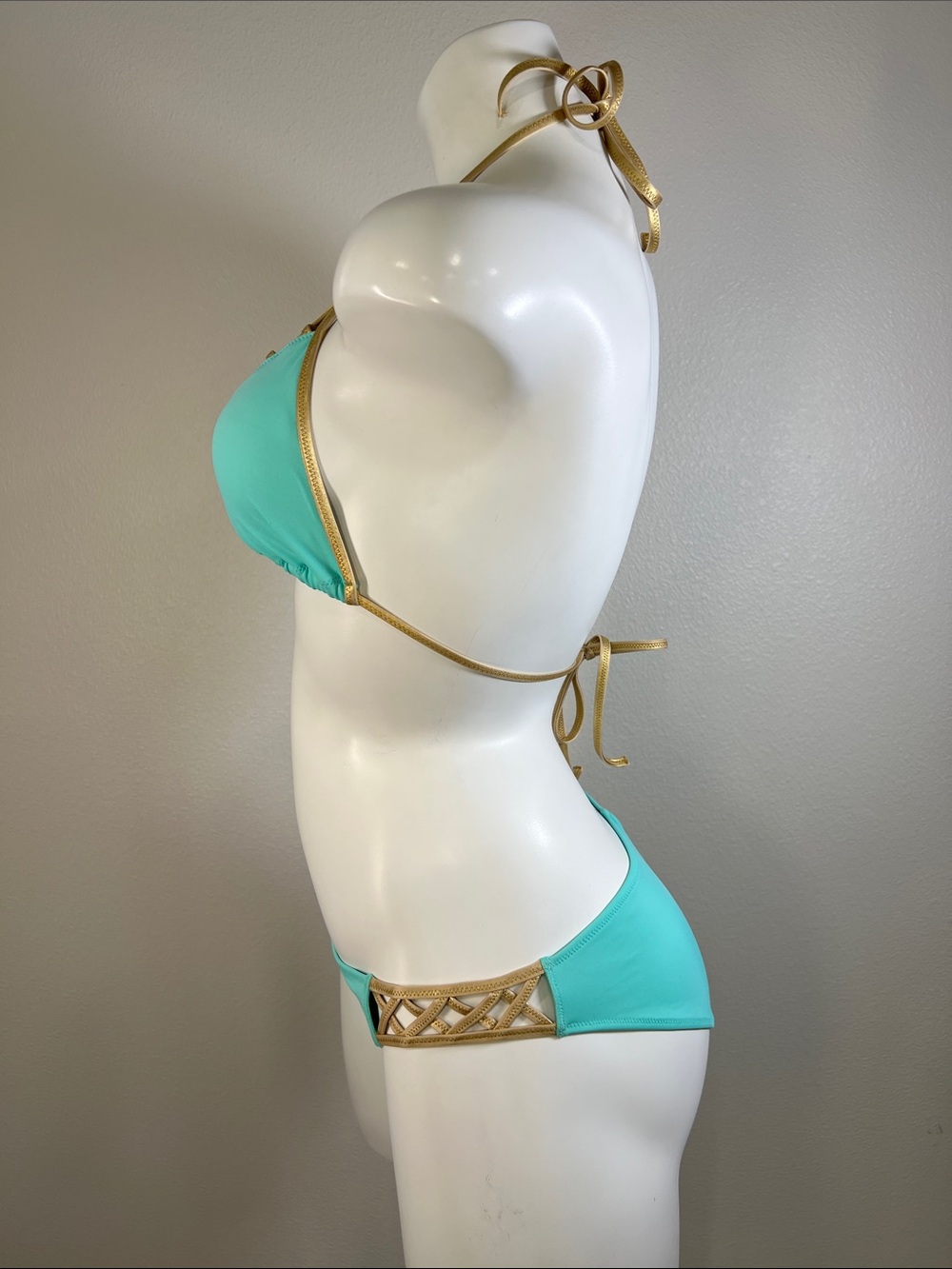 Victoria's Secret Aqua and Gold Lattice Two-Piece Bikini Set MEDIUM - Picture 4 of 11